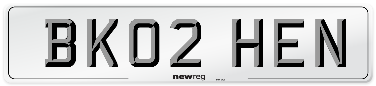 BK02 HEN Number Plate from New Reg